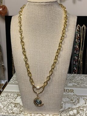 Gold Chain Pendant Necklace with Moon Charm - Women Jewelry